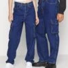 YOURTURN Cargo Denim Wide Leg Unisex - Relaxed Fit Jeans - Rinsed Denim